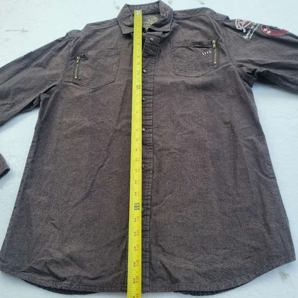 Pelle Pelle Shirt Men's L Large Pearl Snap UP Brown Biker Legend Convertible Slv - Picture 9 of 10